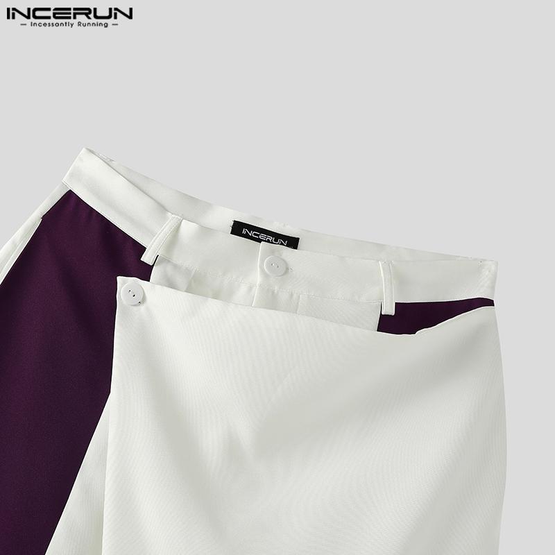 INCERUN Men Casual Zipper Waist Patchwork Wrap Loose Straight Pants