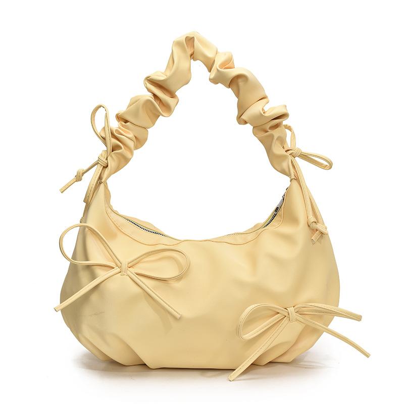 Spring and summer explosion ins French sweet ballet style bow tote women's bag casual versatile pleated feeling single shoulder oblique