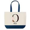 Tote bag - PLANETEE - Olivia - Fond bleu - Motif Lettre Fleur - Coton 40x45 cm