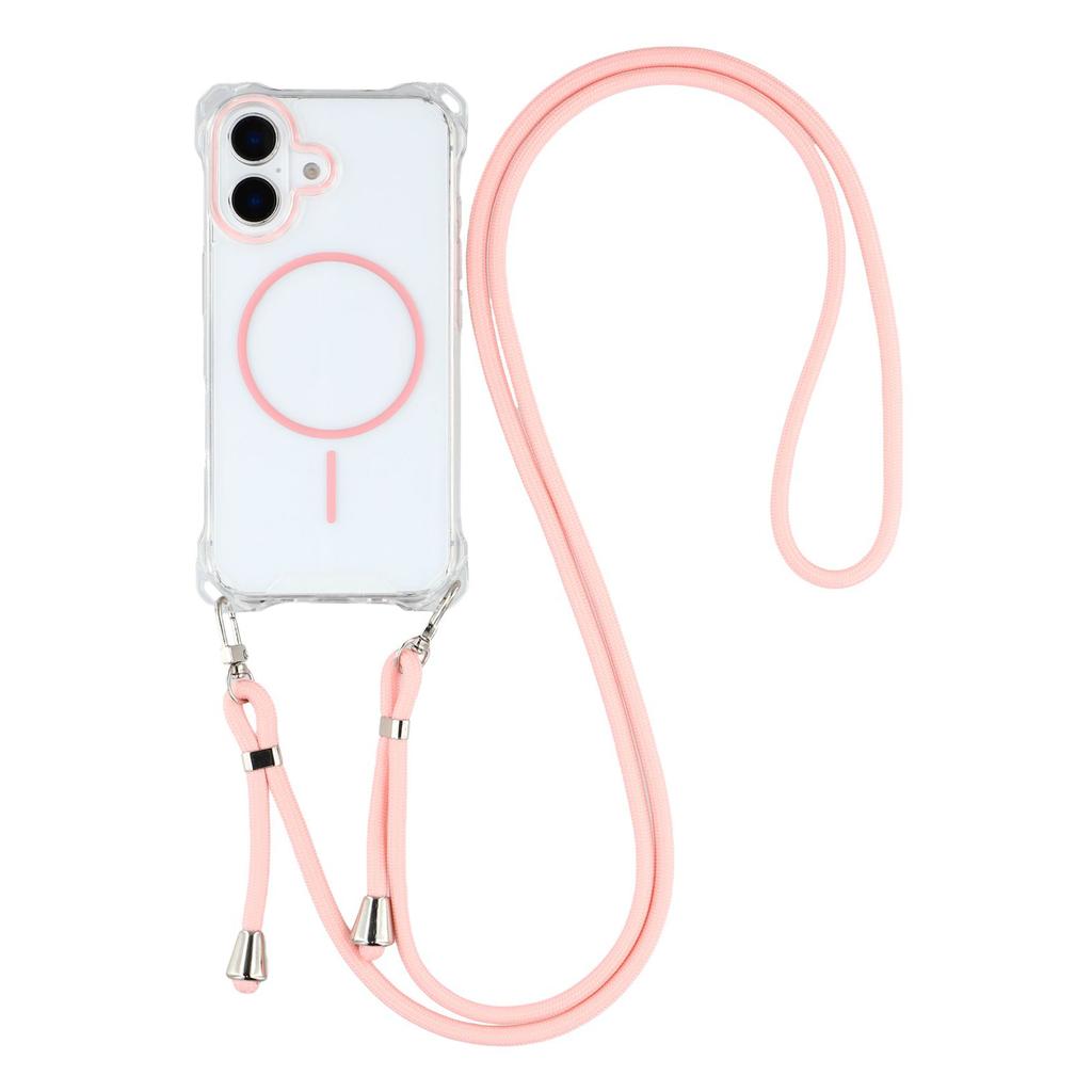 For iPhone 16 Magnetic Case with Lanyard Drop-Proof TPU+PC Phone Back Cover