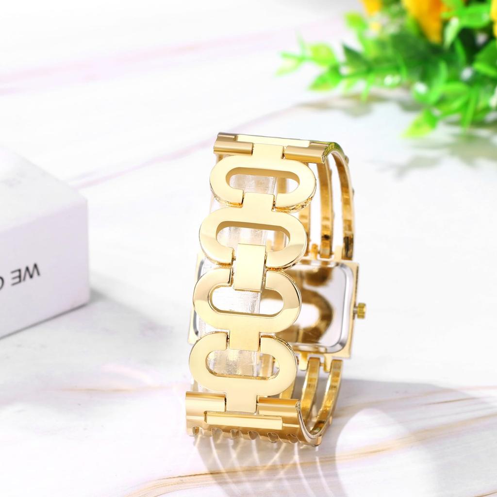 Bling Bangle Bracelet Diamond Analog Waterproof Square Antique Gold Casual Business Fashion Watch Ladies Accessories Birthday Anniversary Day