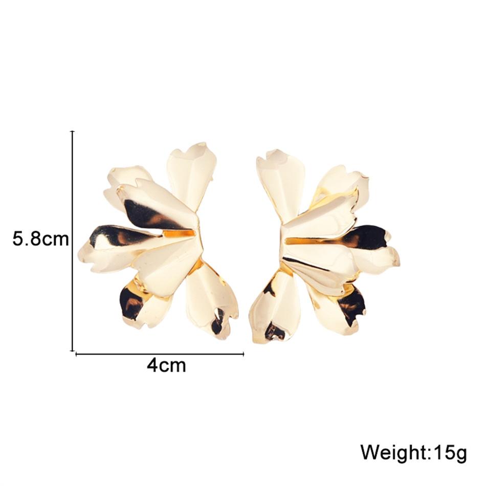 Irregular Flower Petal Smooth Metal Exaggerated Golden Big Drop Earrings for Women Geometry Punk Ear Party Jewelry