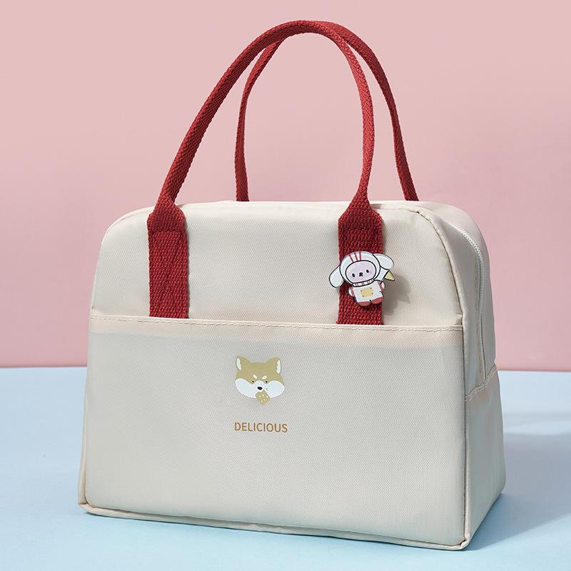 Large Womens Lunch Carryall with Badge Lightweight To Carry Insulation Lunchbox Pouch Thicken Zipper Thermal Food Cooler Carryall for School Picnic