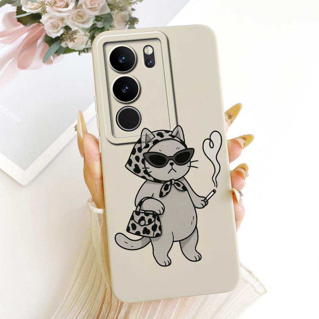 For Vivo V29 V29Pro Cute Cat Flower Cartoon Phone Case For Vivo V 29 V29 Pro V2250 V2251 Shockproof Soft Silicone Covers Bumpers