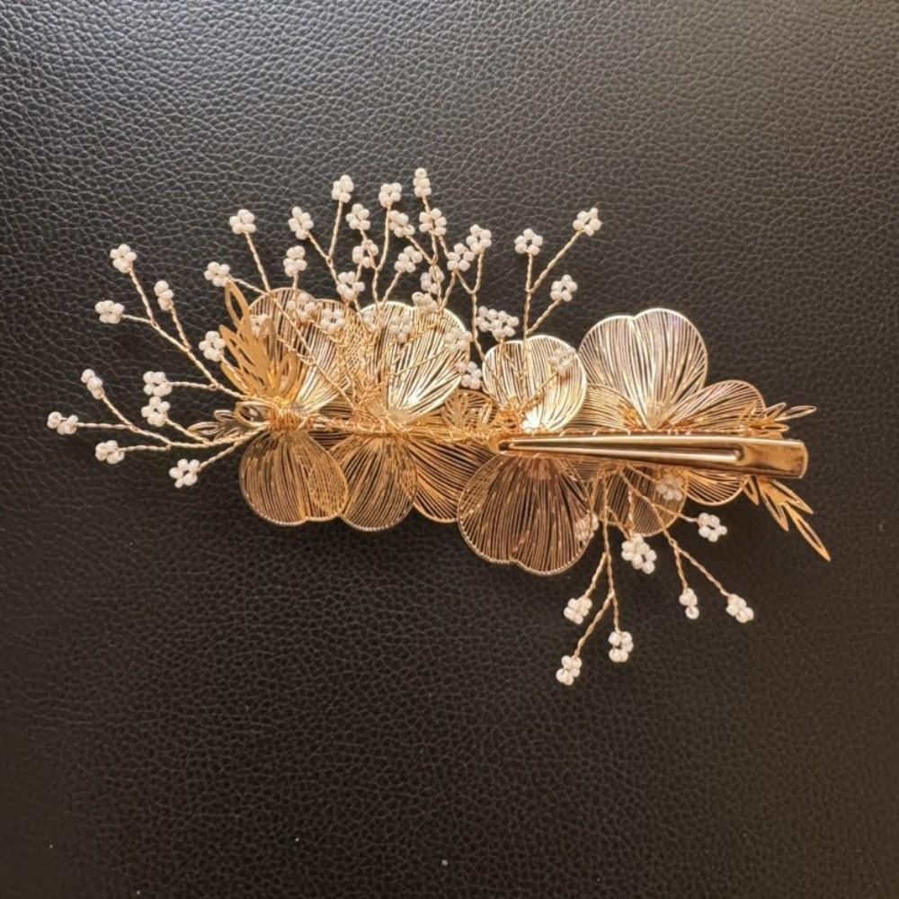 Pearls Bridal Hairpin Exquisite Flower Pinch Hair Clip Headwear Wedding Headdress  Women