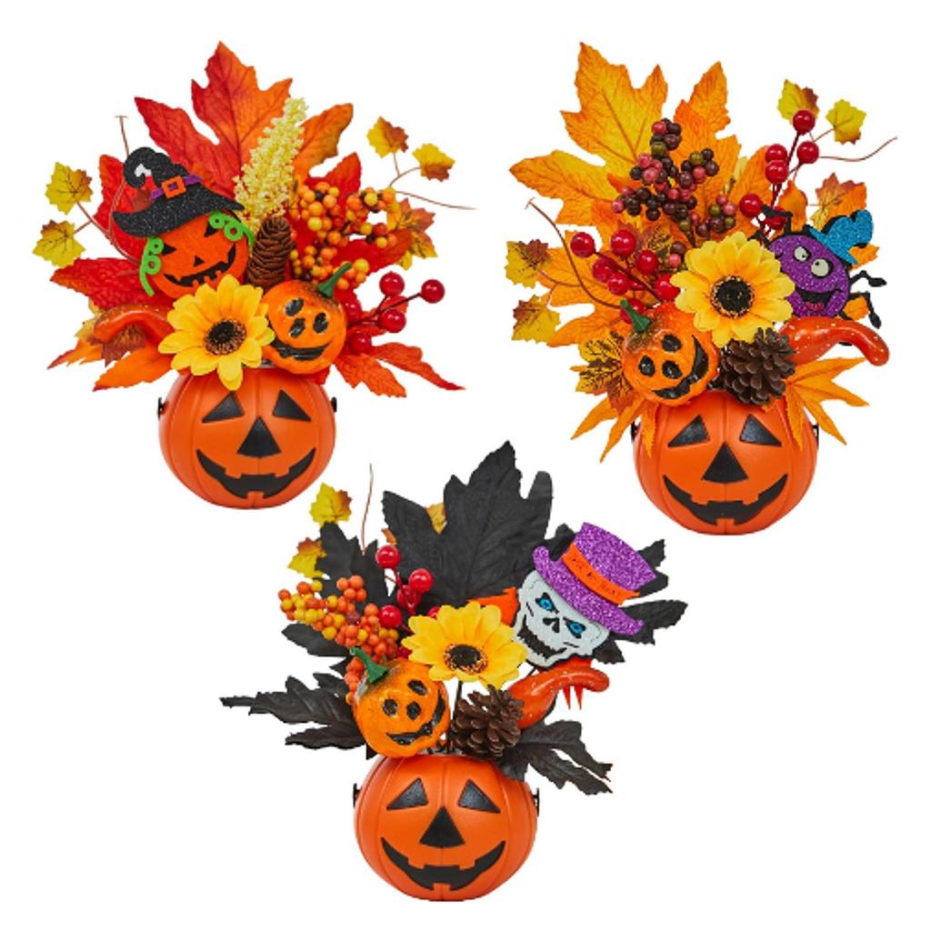 Foam Pumpkin with Bacca Flowers and Maple Leaves for Autumn Home Decoration