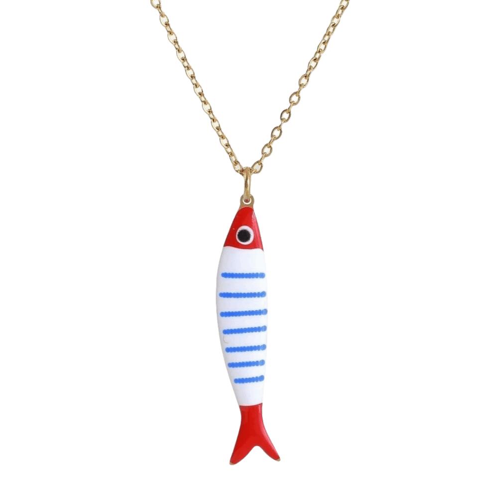 

Lightweight Colorful Fish Necklace Stainless Steel Marine Organisms Jewelry Layered Necklace Girls Red Blue