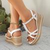 2025 summer new fashionable and comfortable sandals large size high-heeled open-toed sandals one-word buckle wedge sandals