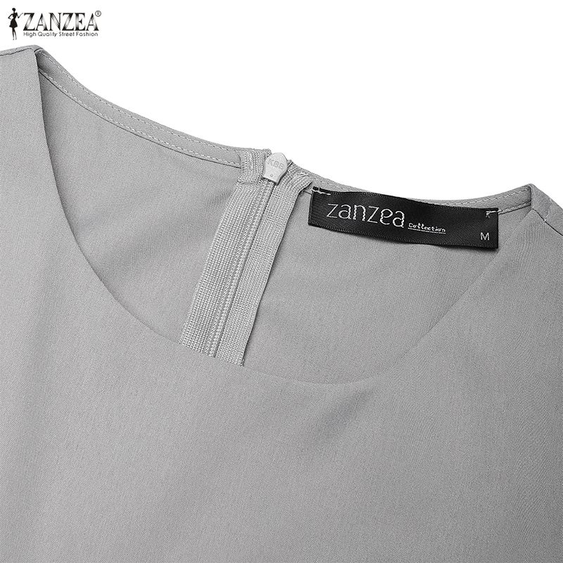 ZANZEA Abito Lungo Casual da Donna Girocollo Manica Corta Tinta Unita