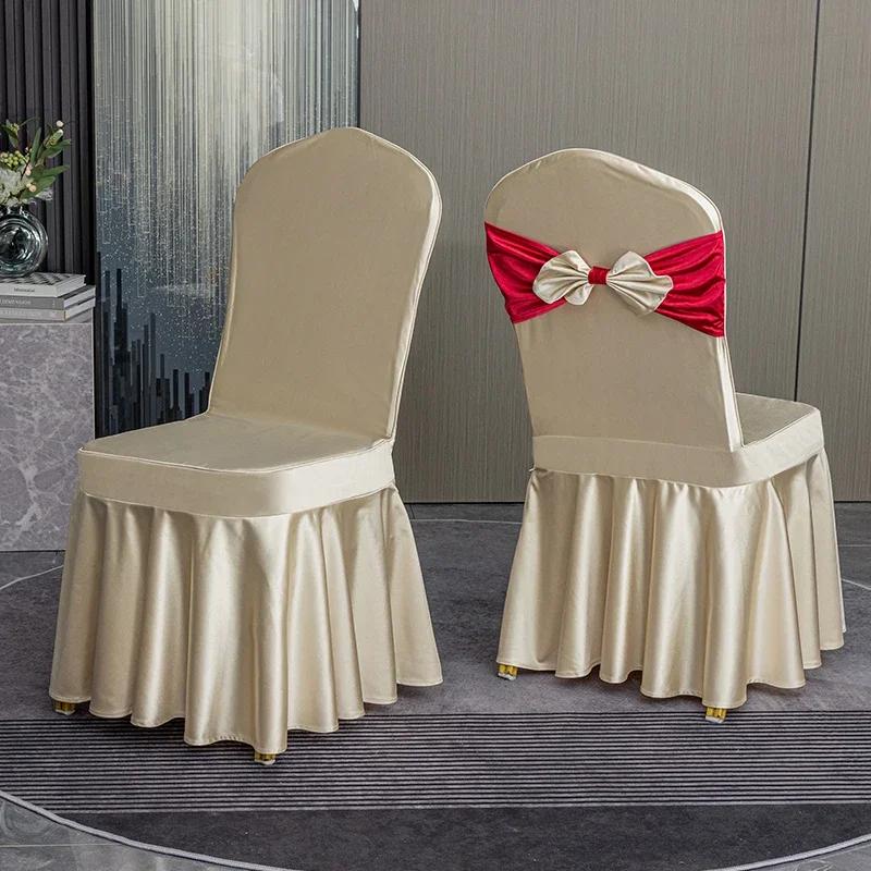 Solid Color Thicken Elastic Pleated Hem Dining Chair Cover Non-slip Slipcover Light Luxury Banquet Chair Cover Hotel Decor