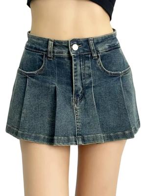 Culotte de Gangue Profundo Coreano Mini Perfeito para Produto 12F523 Saia, Estilo, Estiloso, Fofo, Casual, Linha A, Comprimento, Mulheres, Número