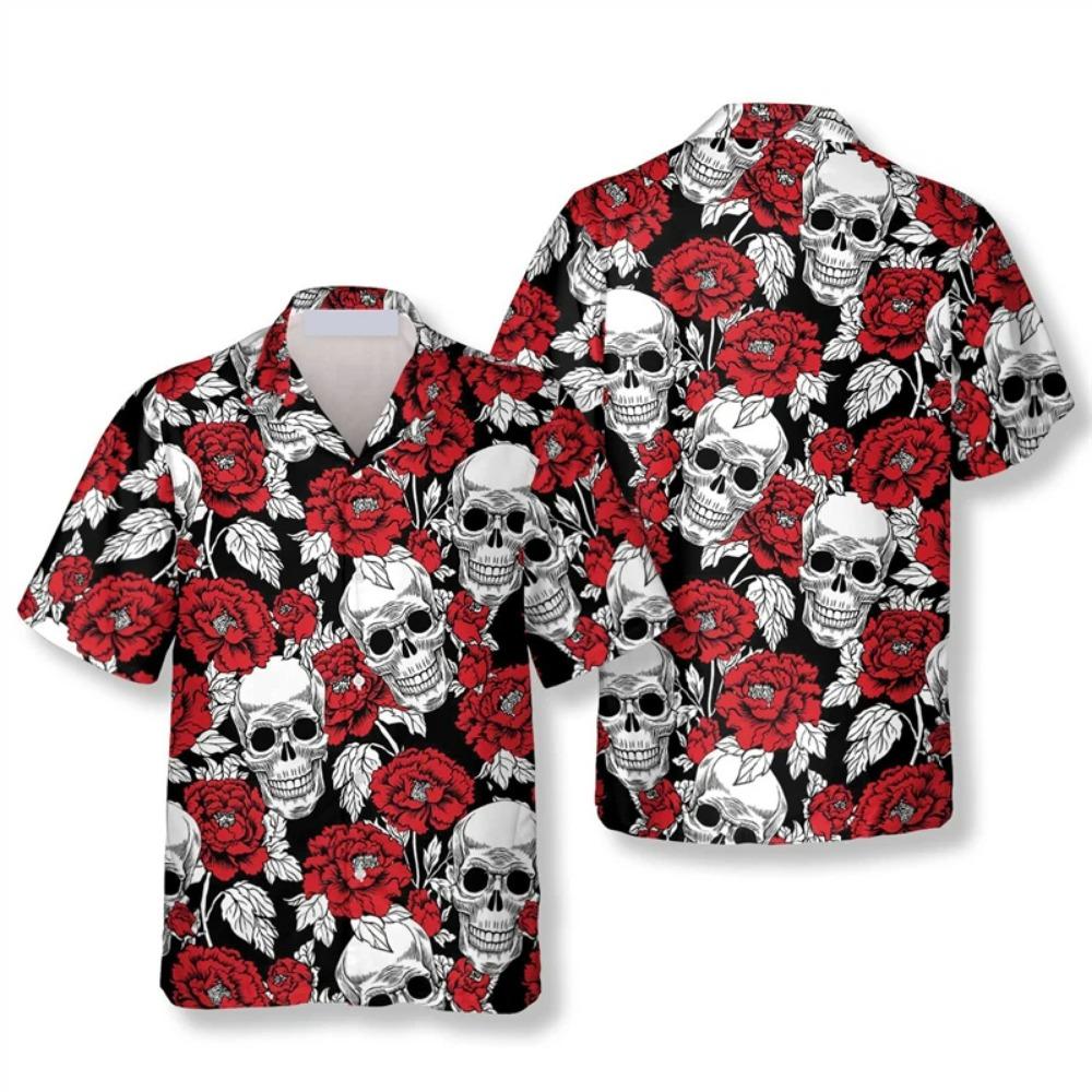 

Vintage Skull Pattern Shirt For Men Beach Shirts 3d Printed Flower Plants Hawaiian Shirt Street Women s Short Sleeve Shirts Top S