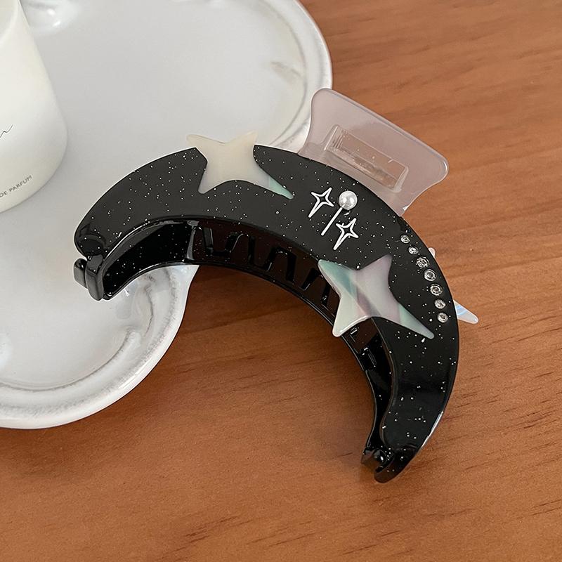 Women Girls Headwear Ornament Hair Claws Clip Pearl Moon Shaped Design Decorative Hairpins Creative Fashion Accessories