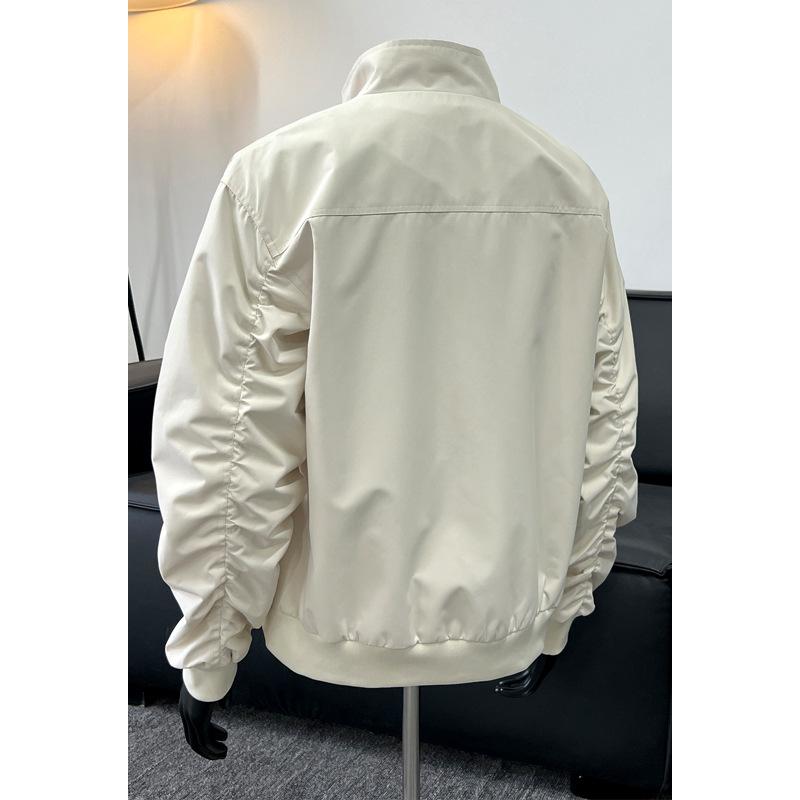 Autumn Men's Jacket American Tough Guy Style Fashion Monochrome Stand Up Collar Casual Oversize Outdoors Coat Large Size