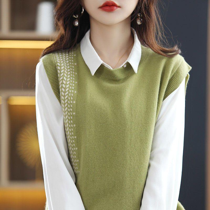 Elegant Solid V-Neck Sleeveless Sweater Vest for Women, Spring & Fall Fashion