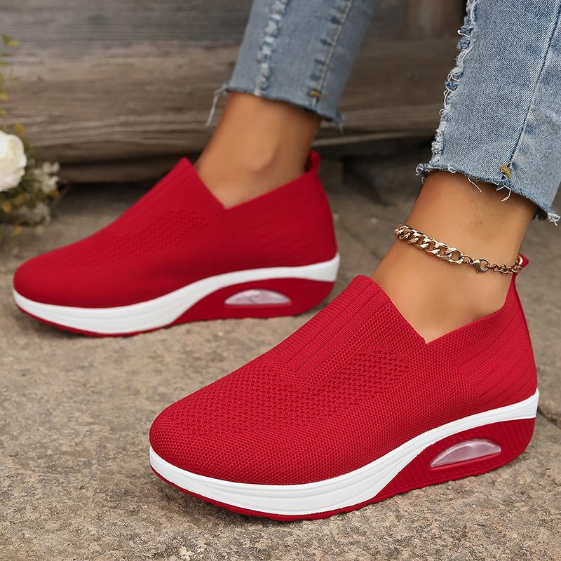 Modne Oddychające Dzianinowe Sneakersy na Koturnie Kobieta Wiosna Jesień Wsuwane Platformowe Sneakersy Sportowe Kobieta Plus Size Gruba Podeszwa Buty do Chodzenia
