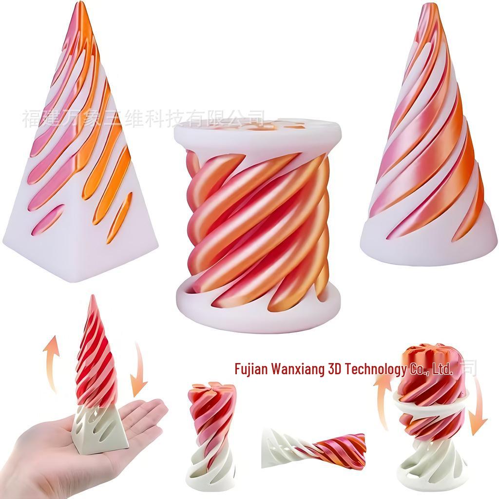 3D Printed Spiral Cone Pyramid Decompression Toy Sculpture - Creative Educational Gift