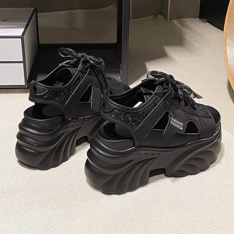 Fashion 9CM Summer High Platform Sandals Women Breathable Mesh Chunky Sneakers Female Wedges Slippers Hollow Out Peep Toe Sandalia Woman