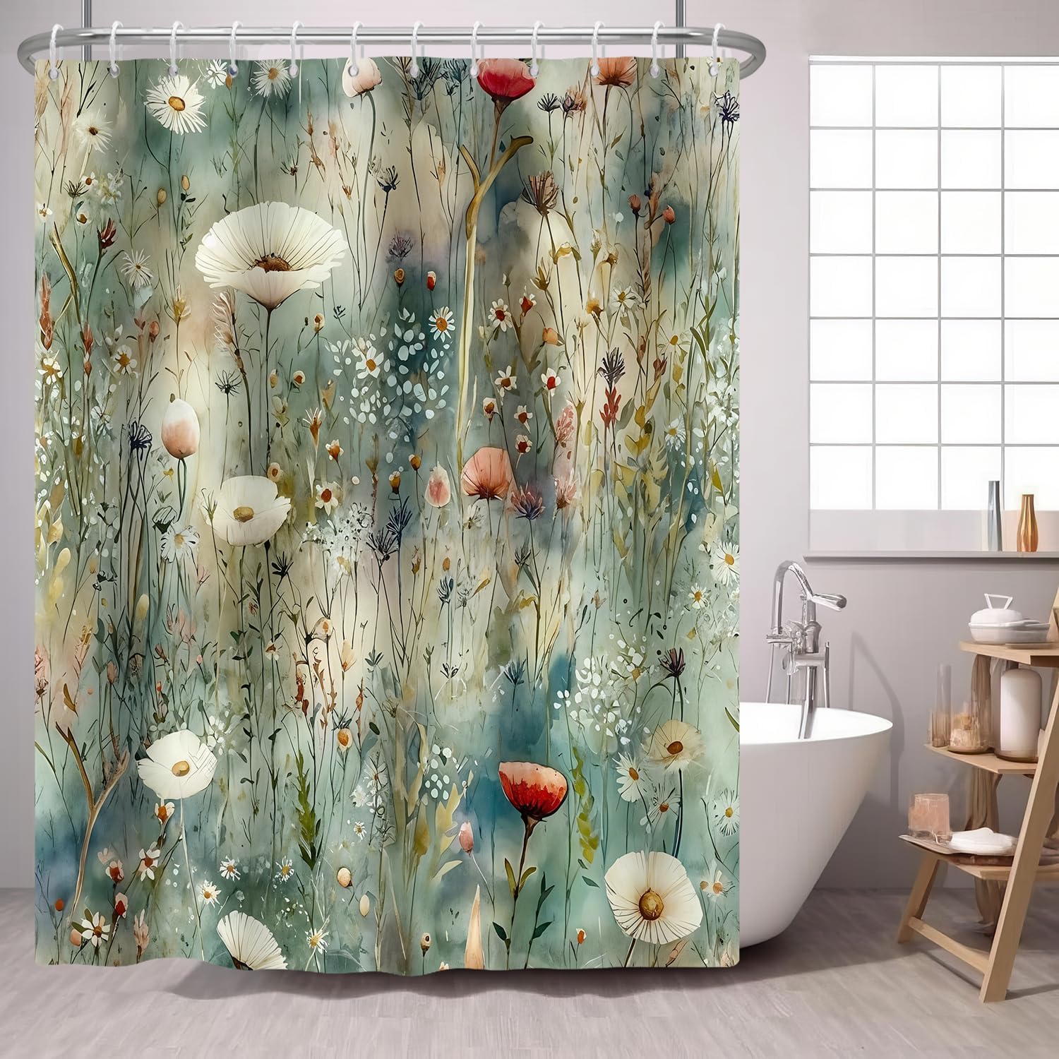 Boho Flower Shower Curtain Vintage Flower Leaf Fabric Shower Curtains Elegant Colorful Chic Orange Shower Curtain Bathroom 90x180CM