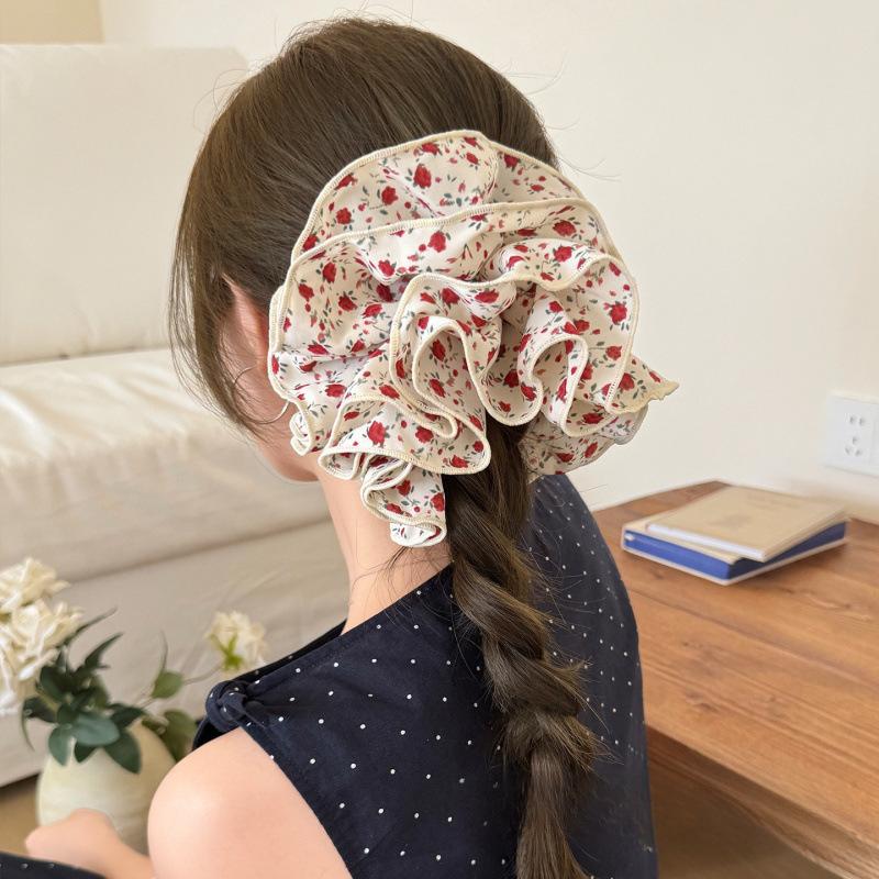 Vintage Blumige Mehrschichtige Scrunchies Premium Elastische Haargummis für Damen Niedriger Pferdeschwanzhalter Herbst Tägliches Haaraccessoire