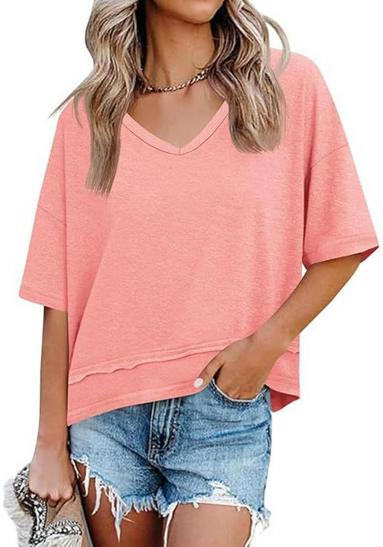 Summer 2025 Women's V-Neck Casual Loose Fit Short-Sleeve Fashion T-Shirt