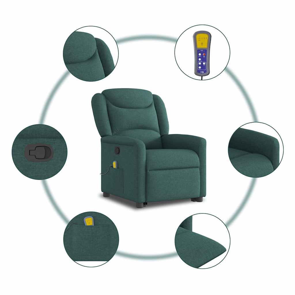 Massage Recliner with Rising Function Dark Green Fabric