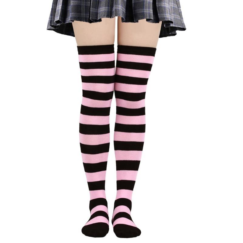 Barva pruhované dámské módní ponožky nad kolena udržují teplo Sexy tenké punčochy