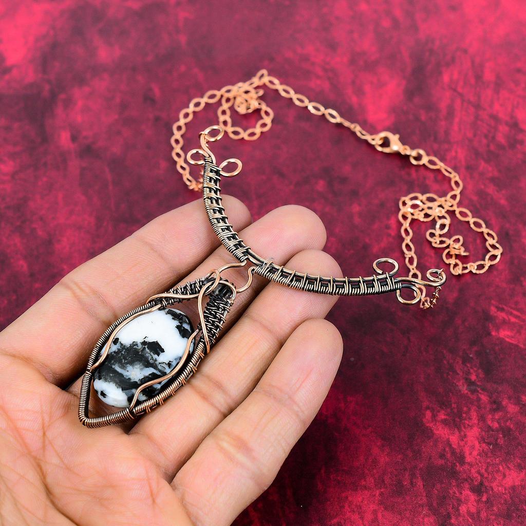 White Buffalo Turquoise Necklace Copper Wire Wrapped Necklace Adjustable Chain Necklace Copper Jewelry Handmade Necklace Gemstone Jewelry