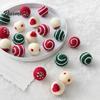 Textured Felt Decorative Spheres 3Pcs Christmas Balls, 3cm Colorful Tree Hanging Ornament Soft Baubles with Snowflake Stripe Polka Dot, Festive