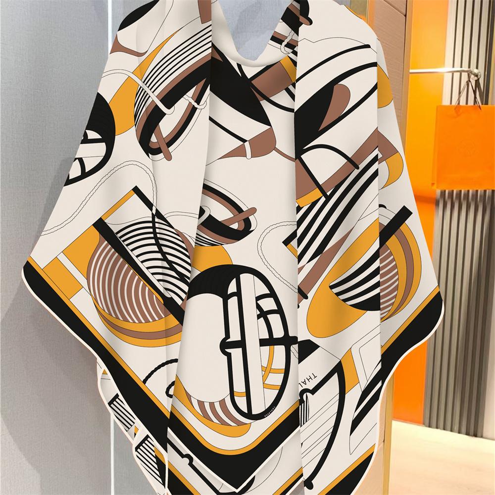 POBING Silk Cashmere Scarf Women Manual Hand Rolled Square Scarves Wraps Big Bandana Luxury Hijab Female Foulards Poncho 135CM