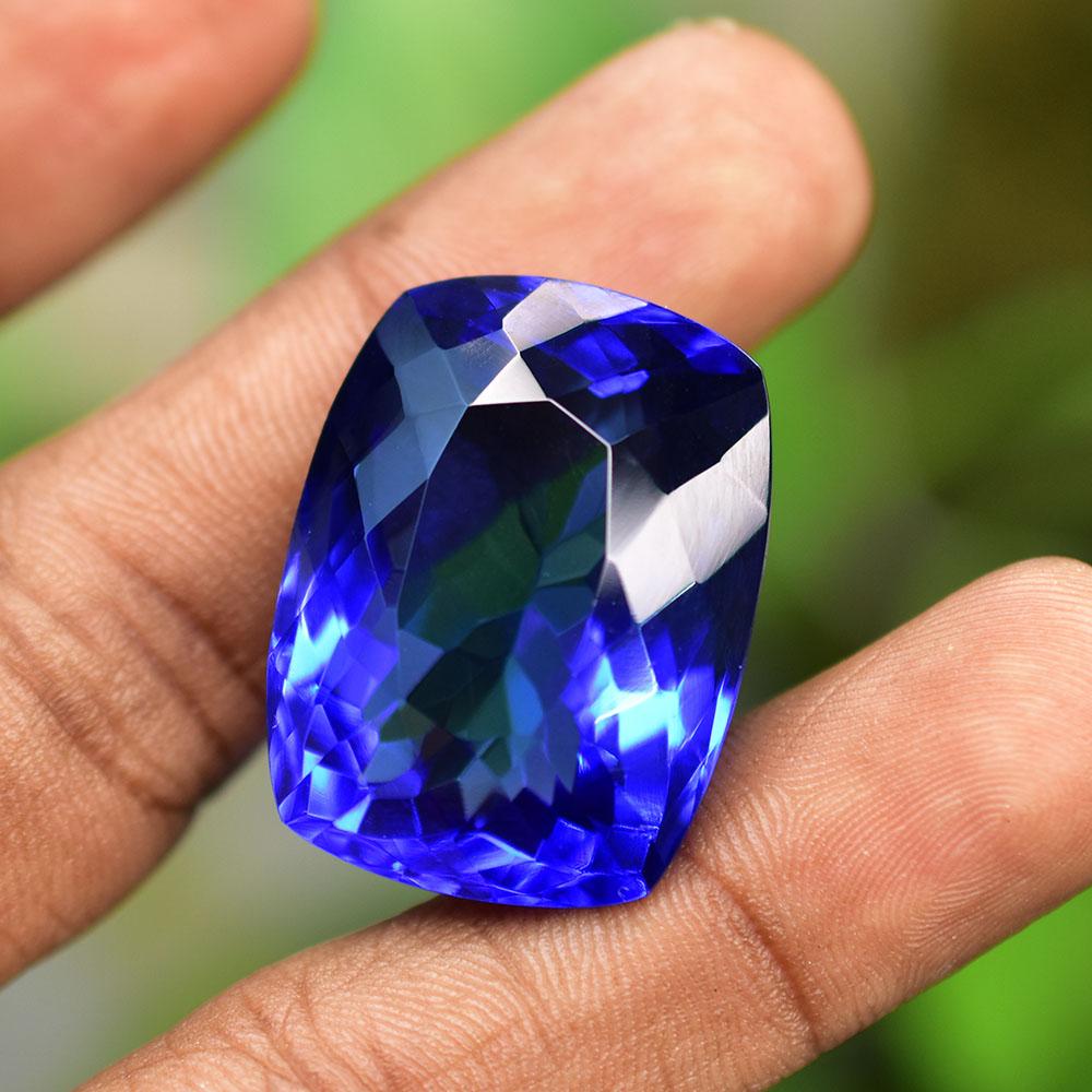 Lab-Created Blue Tanzanite Loose Gemstone Tanzanian 59 Ct Cushion Cut for Jewelry Making and Crafts