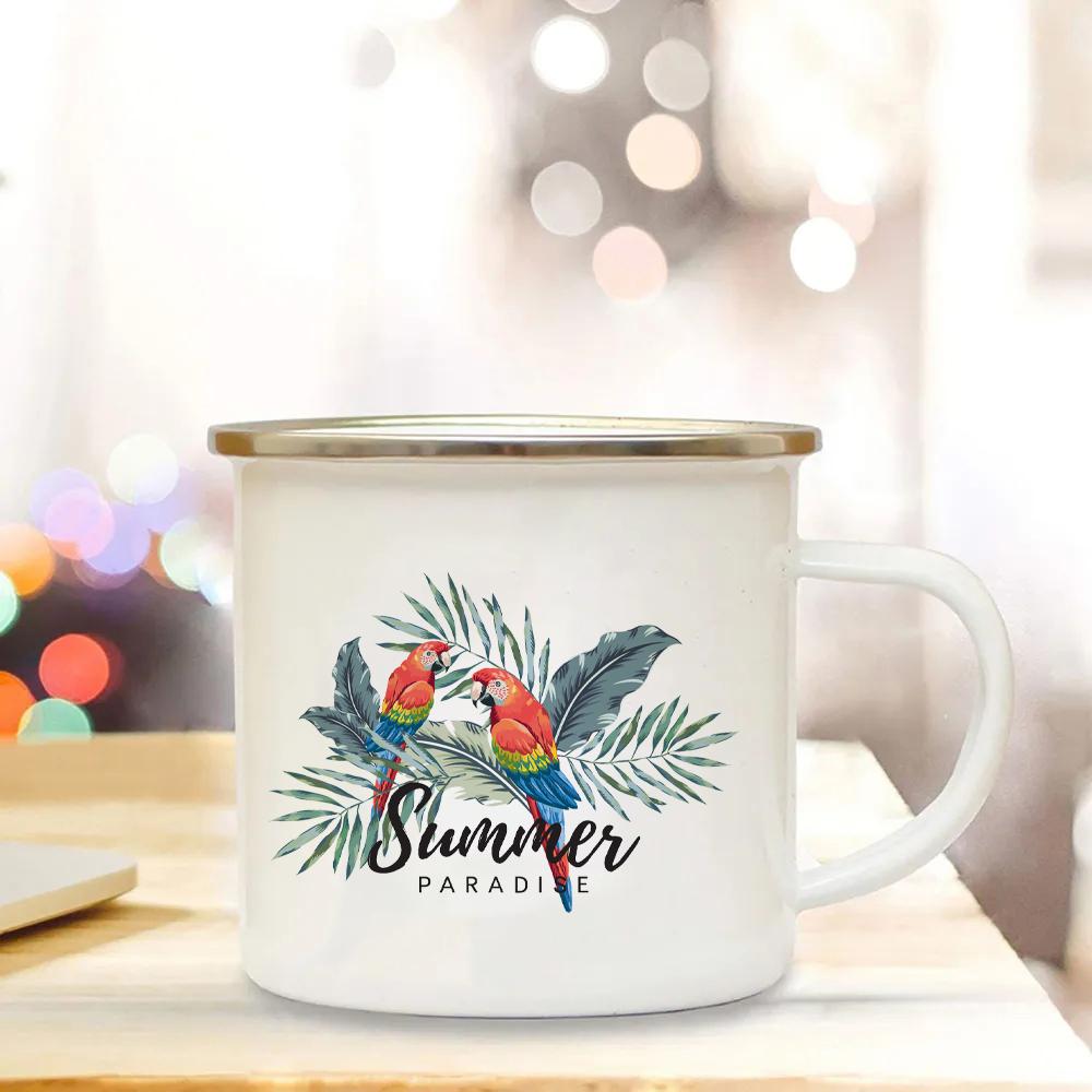 

Drinkware 2 Parrot Coffee Enamel Cups Unusual Tea Cup Personalized Gifts Mug Fathers Day Gifts Original Breakfast Cups and Mugs 360ml
