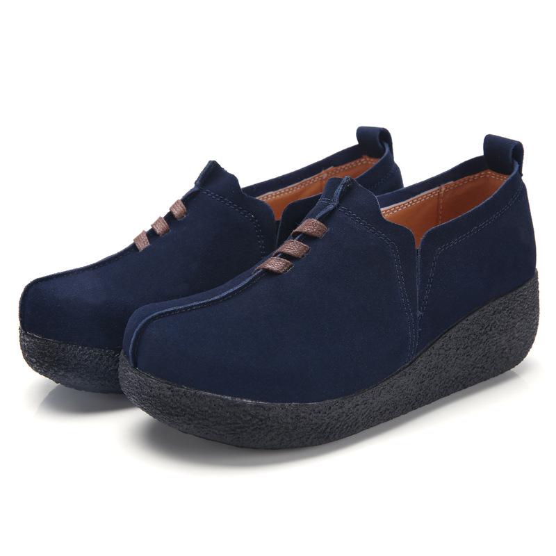 

Женщины Женщина Мать Дамы Натуральная Кожа Коровья Замша Обувь Балетки Платформа Слипоны Корейский Большой Размер 42 43 LLX-3022 35 синий