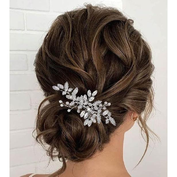 JEAIRTS Leaf Wedding Hair Comb Rhinestone Bridal Headpiece Opal Bridal Crystal Hair Accessories for Women(1-Gold)