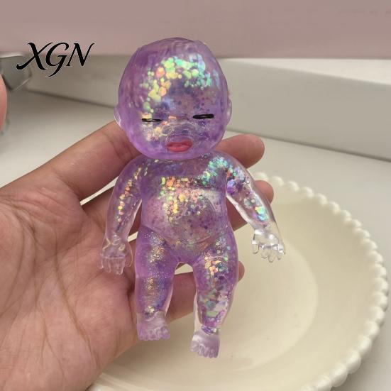 Portable Stress Ball Glitter Babies Relief Toy, Clear Baby Doll Squeeze Soft Stretchy Gadget Fidget Relaxing Gift for Adults Kids, Party Favors