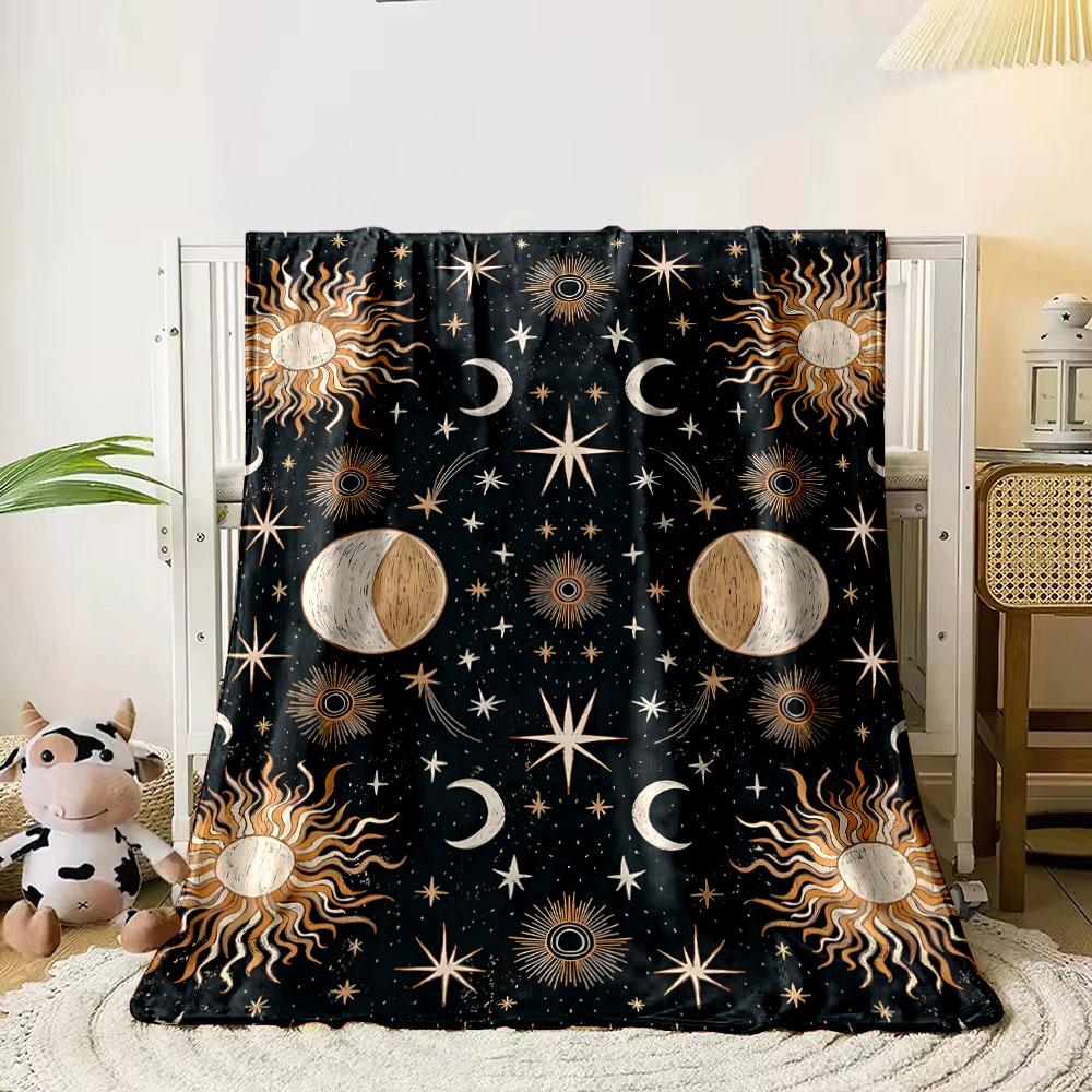 Sun Moon Star Pattern Blanket bedroom Blanket for Livingroom Couch lunch break Soft throw for Friend's festival Gift