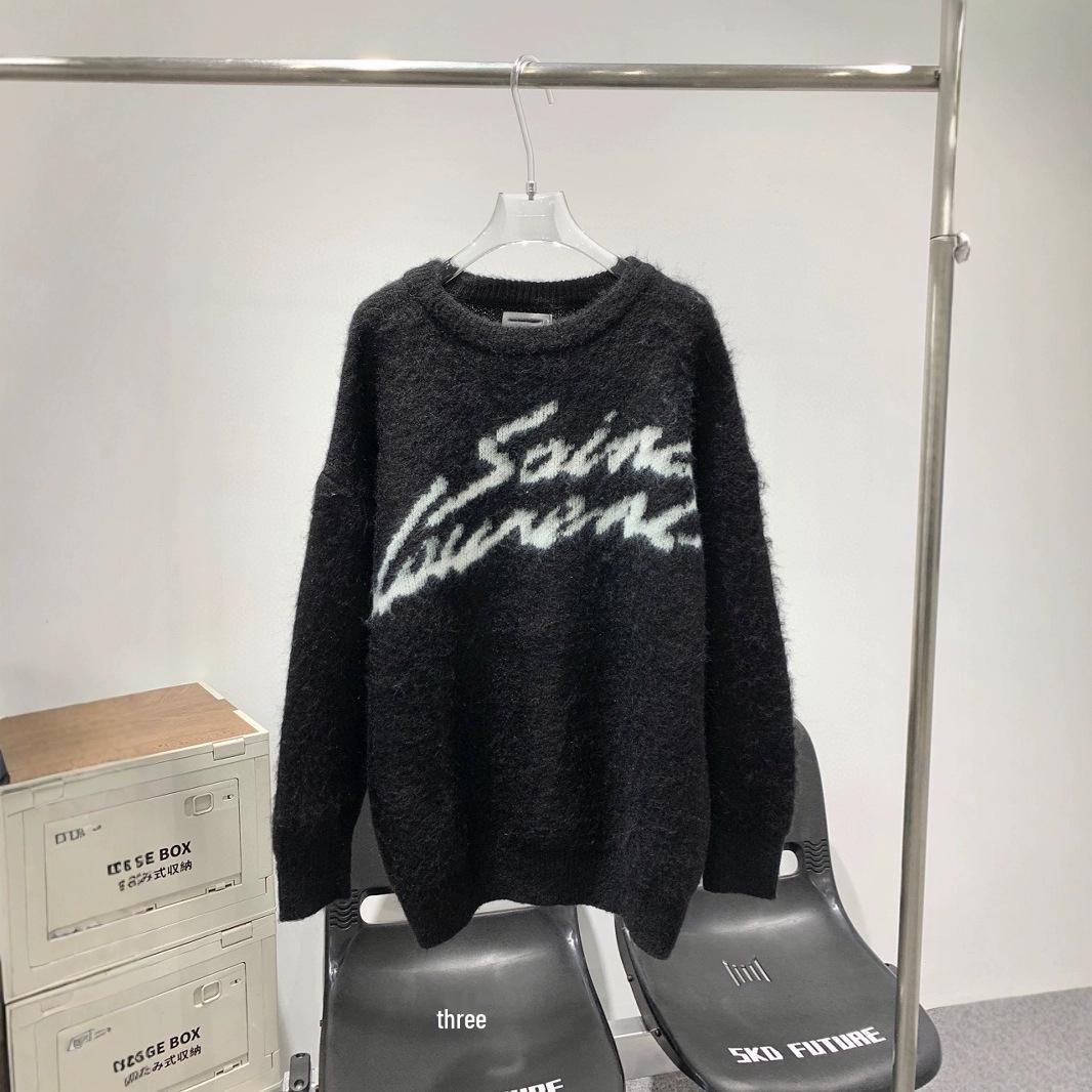 

Unisex European Trendy Mohair Round Neck Sweater for Autumn/Winter S чорний