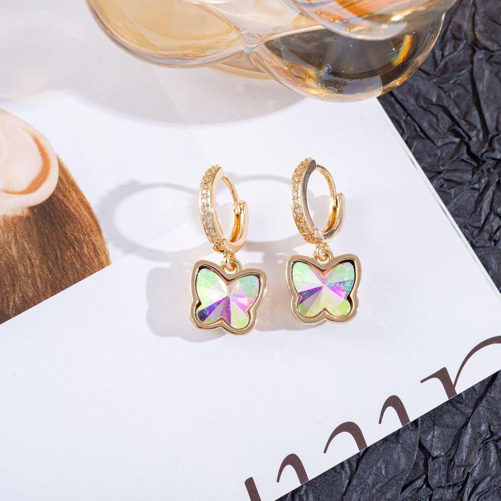 Elegant Tourmaline Cubic Zirconia Butterfly Earrings - Light Luxury Studs for Ladies