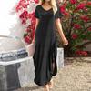 Damen Sommerkleid V-Ausschnitt Kurzarm Strandkleid Maxikleid Lang Kleider Casual Loose Fit Elegant Sommerkleid