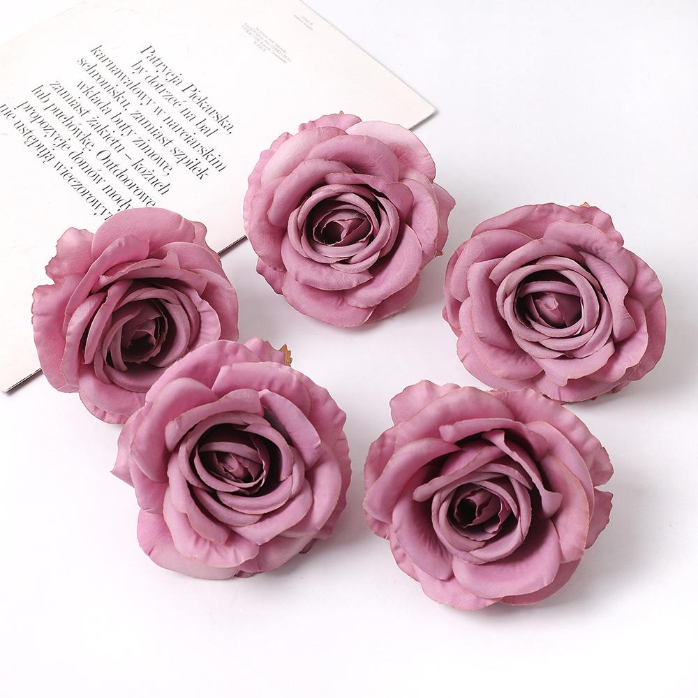 2/5Pcs 10cm Artificial Rose Silk Flower Heads Simulated Flower Home Room Decoration Wedding Decoration DIY Wreath Accessories