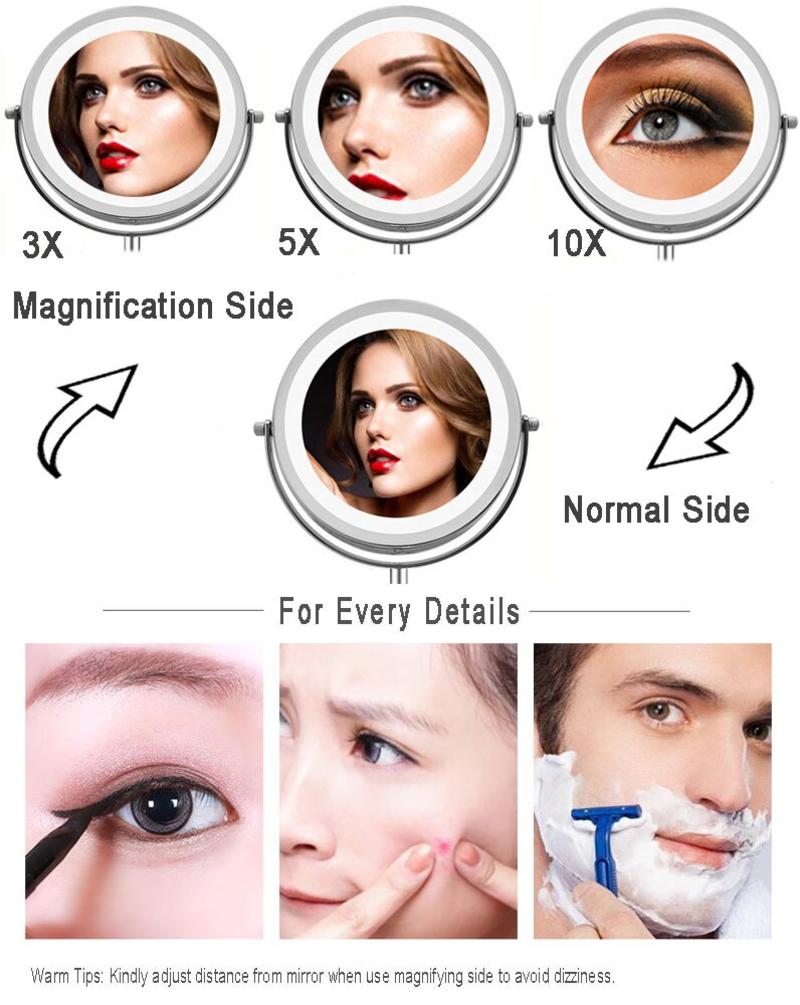 Folding Arm Spray Bathroom Mirror, 2-Side Touch Adjustable LED Lighting, Wall Magnification Makeup Mirror | Bathroom Mirrors