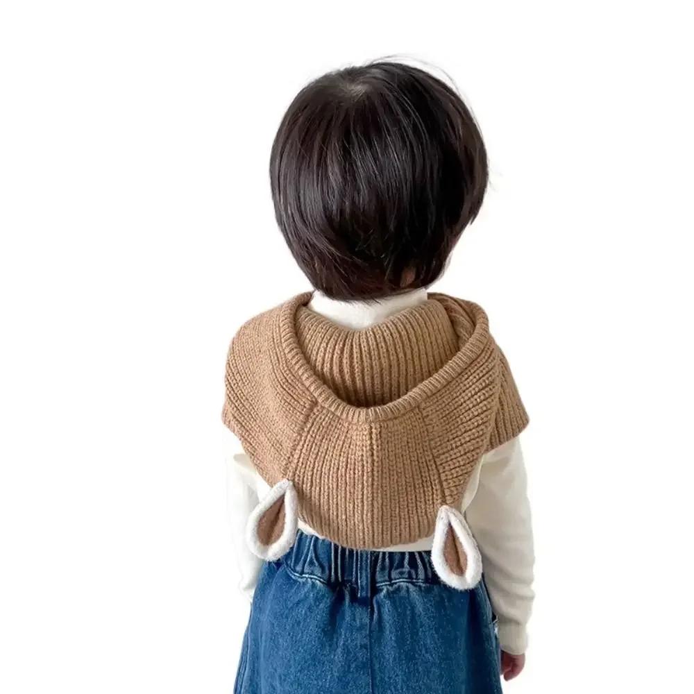 Bear Ear Shape Kids Soft Balaclava Warmer Knitted Beanie Children Pullover Hat Cap Scarf All-in-One Windproof Ski Scarf Hat