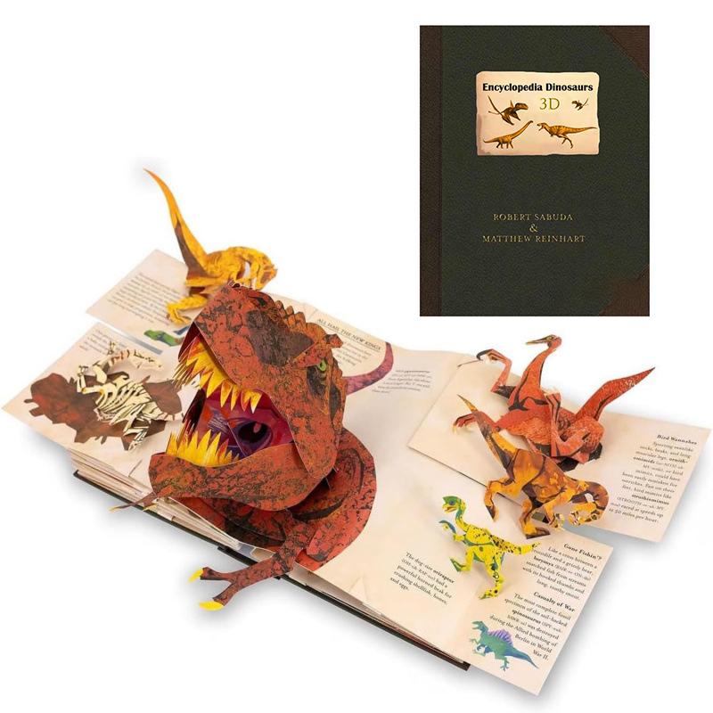 Enciclopedia 3D Prehistorica Dinosauri Libro Illustrato Pop-Up Pieghevole di Interesse Dinosauri Divulgazione Scientifica Regali per Bambini