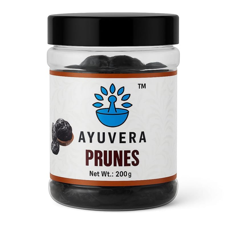 

Ayuvera Prunes 200g Dried Fruit for Mixing with Food Eating Baking Storage or Use in Kitchen Recipes with Soft Dry Fruit Texture