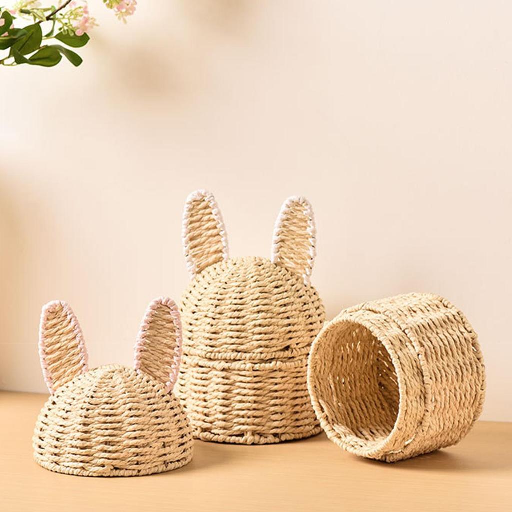 Koszyk Wielkanocny Króliczek Ręcznie Pleciony Pojemnik na Przekąski Ręcznie Pleciony Koszyk na Owoce Dla Właścicieli Domów Planerów Imprez Stół Jadalny Weranda