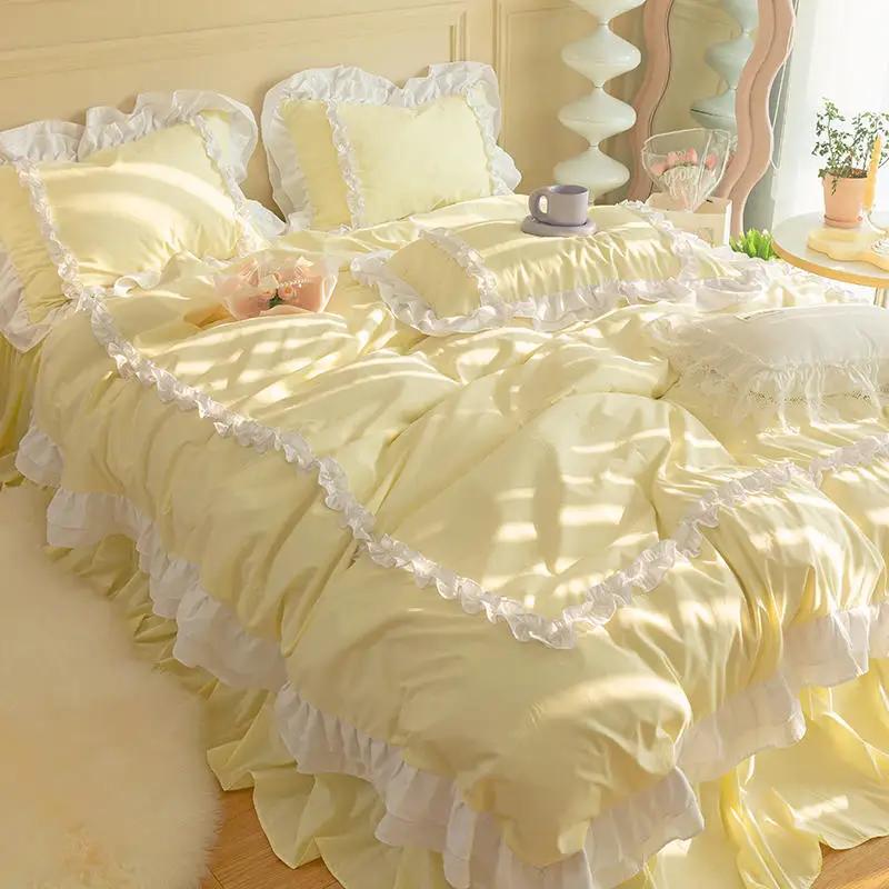 Princess Ruffle Duvet Cover Set Bed Skirt Pillowcase Four Seasons 4pc Beddin Quilt Cover Sheet Double Bed Queen King