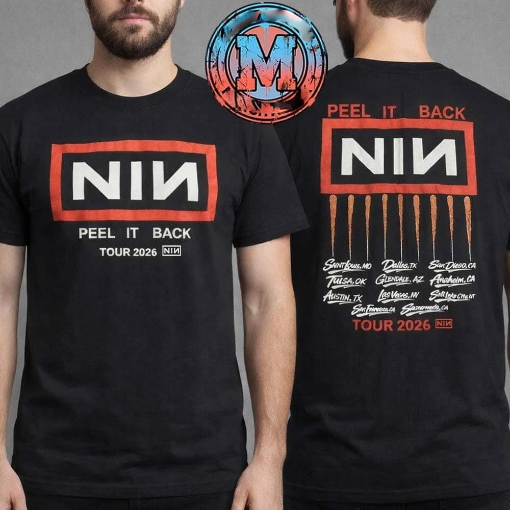 Nine Inch Nails Peel It Back Tour 2026 Merch Cities List Tee Black T-Shirt L