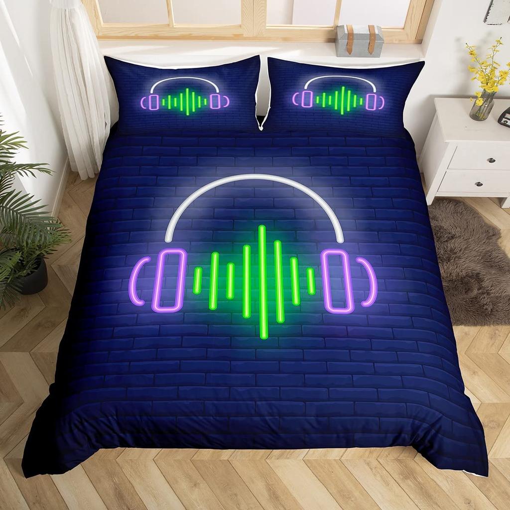 Music Soft Duvet Cover Set Quen Sized Dimensions,White Musical Note Beding Set 3pcs for Kid Bedrom Decor,Black White Piano Key Warm Comforter Cover