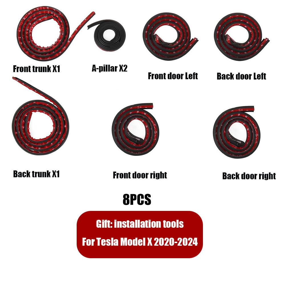 ZJZO5 Door Seal Soundproof Kit for 2025 Tesla Model 3 Y S X Rubber Weather Draft Seal Strip Wind Noise Kit Front Trunk Cover Strip