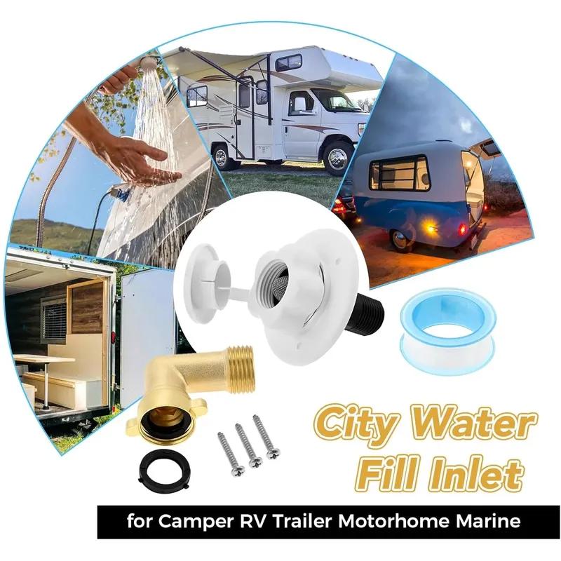 Auto Marine RV City Water Fill Inlet Flange Brass with Garden Hose Elbow Check Valve 90 Degree Connector 1/2" NPT Male 3" Flange